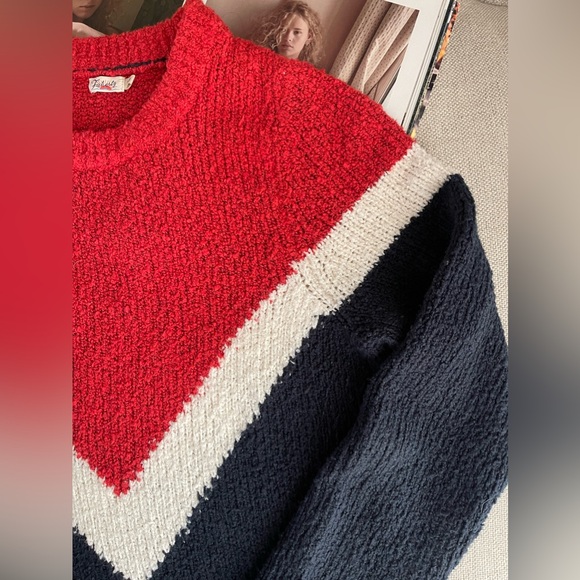 Faherty Red/White/Navy Cotton Blend Crewneck Sweater Size M - Picture 9 of 16